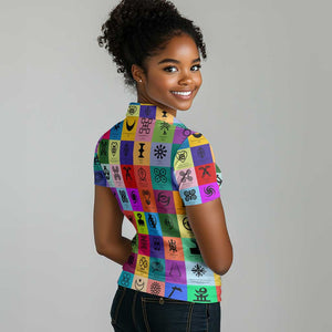 Multi Color Adinkra Symbols Women Polo Shirt African Adrinkra