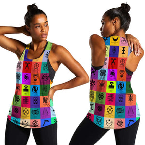 Multi Color Adinkra Symbols Women Racerback Tank African Adrinkra