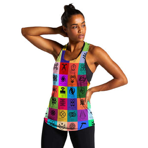 Multi Color Adinkra Symbols Women Racerback Tank African Adrinkra