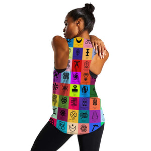 Multi Color Adinkra Symbols Women Racerback Tank African Adrinkra