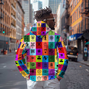 Multi Color Adinkra Symbols Zip Hoodie African Adrinkra