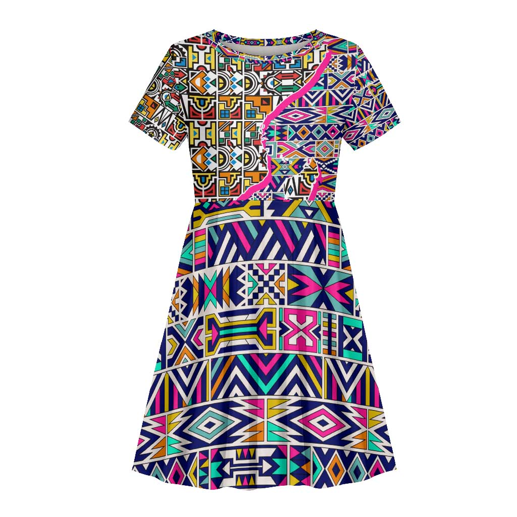 African Ndebele Pattern Kid Short Sleeve Dress