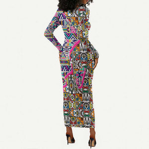 African Ndebele Pattern Long Sleeve Bodycon Dress