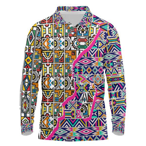 African Ndebele Pattern Long Sleeve Polo Shirt