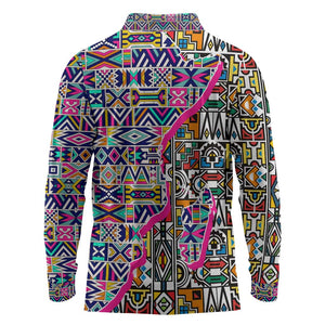 African Ndebele Pattern Long Sleeve Polo Shirt