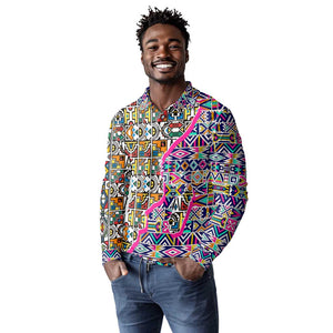 African Ndebele Pattern Long Sleeve Polo Shirt