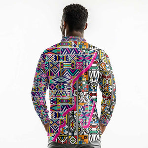 African Ndebele Pattern Long Sleeve Polo Shirt