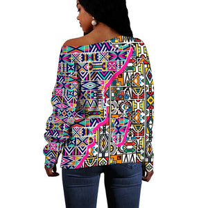 African Ndebele Pattern Off Shoulder Sweater