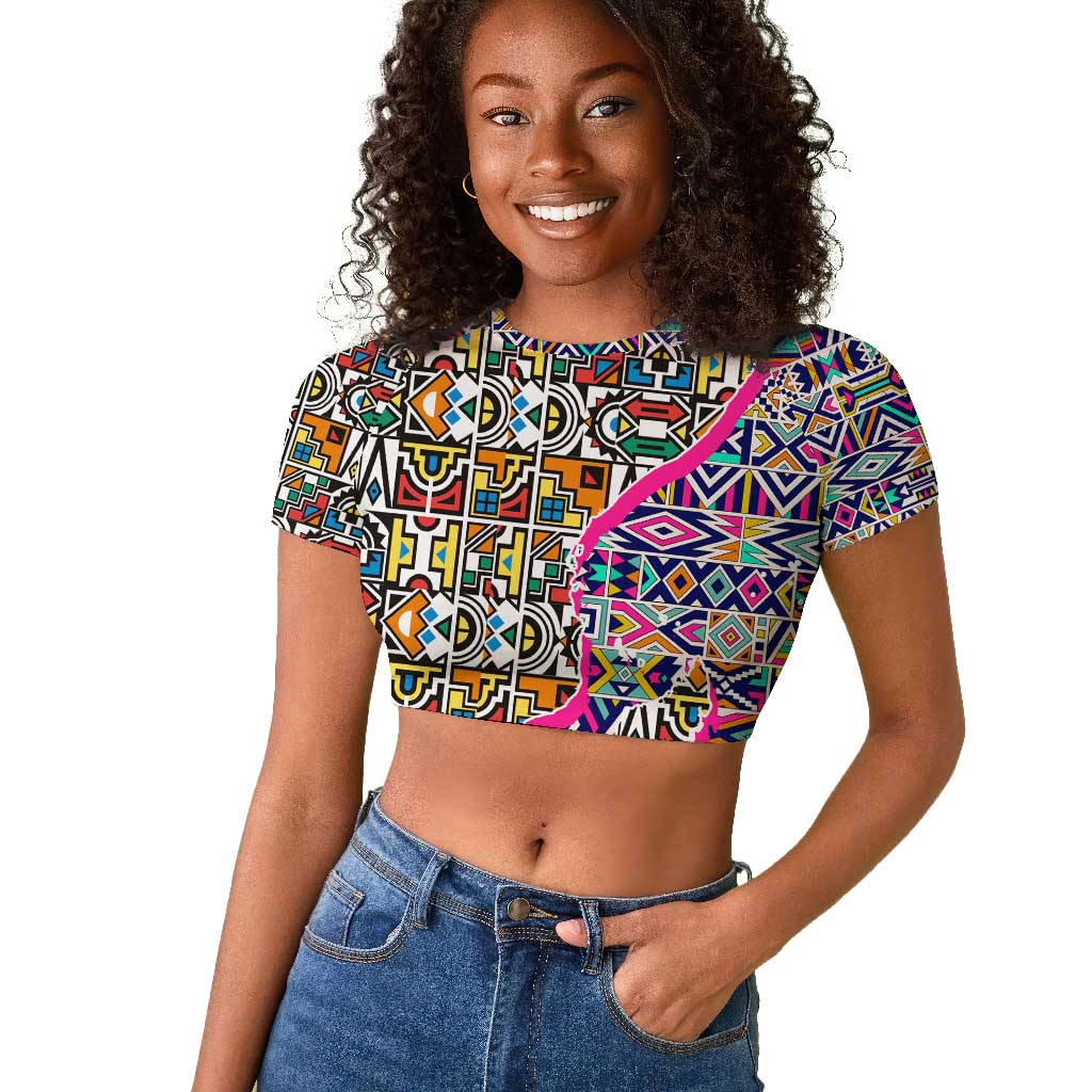 African Ndebele Pattern Raglan Cropped T shirt