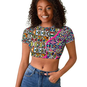 African Ndebele Pattern Raglan Cropped T shirt