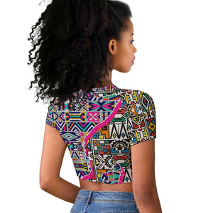 African Ndebele Pattern Raglan Cropped T shirt