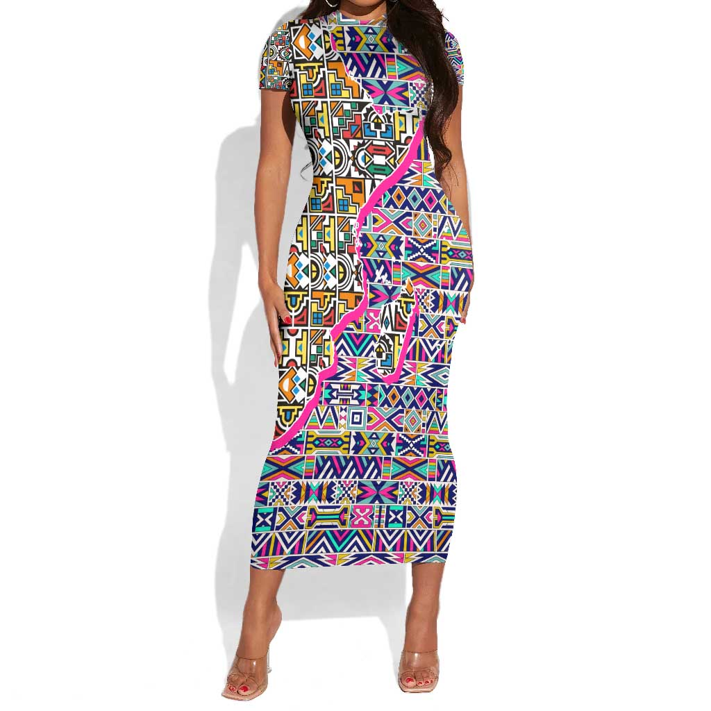 African Ndebele Pattern Short Sleeve Bodycon Dress