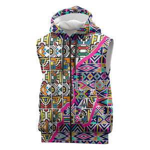 African Ndebele Pattern Sleeveless Zip Hoodie - African Pride