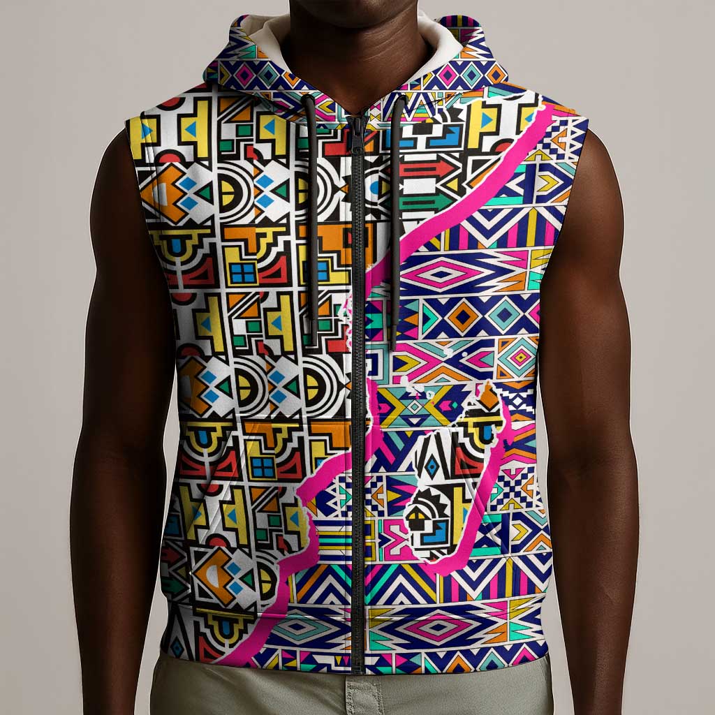 African Ndebele Pattern Sleeveless Zip Hoodie - African Pride