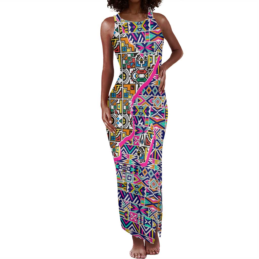 African Ndebele Pattern Tank Maxi Dress