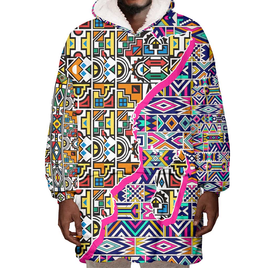 African Ndebele Pattern Wearable Blanket Hoodie