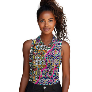 African Ndebele Pattern Women Sleeveless Polo Shirt