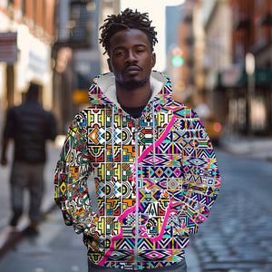 African Ndebele Pattern Zip Hoodie