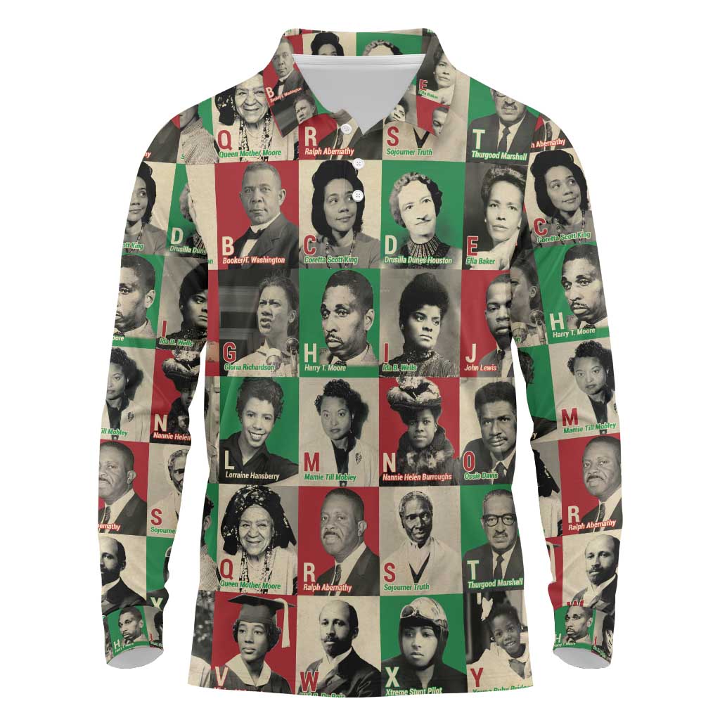 A To Z Of Black Heroes Long Sleeve Polo Shirt Civil Rights Leaders