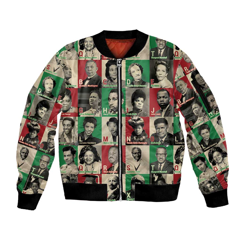 A To Z Of Black Heroes Sleeve Zip Bomber Jacket Civil Rights Leaders