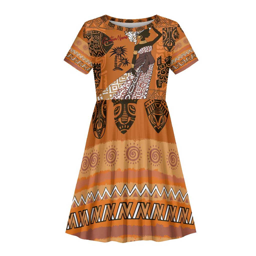 Personalized Beautiful Woman African Kid Short Sleeve Dress