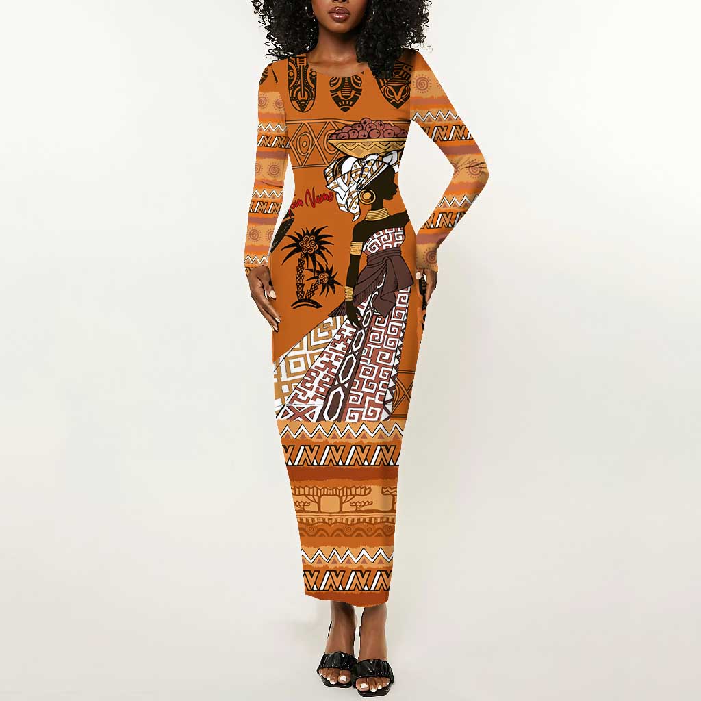 Personalized Beautiful Woman African Long Sleeve Bodycon Dress