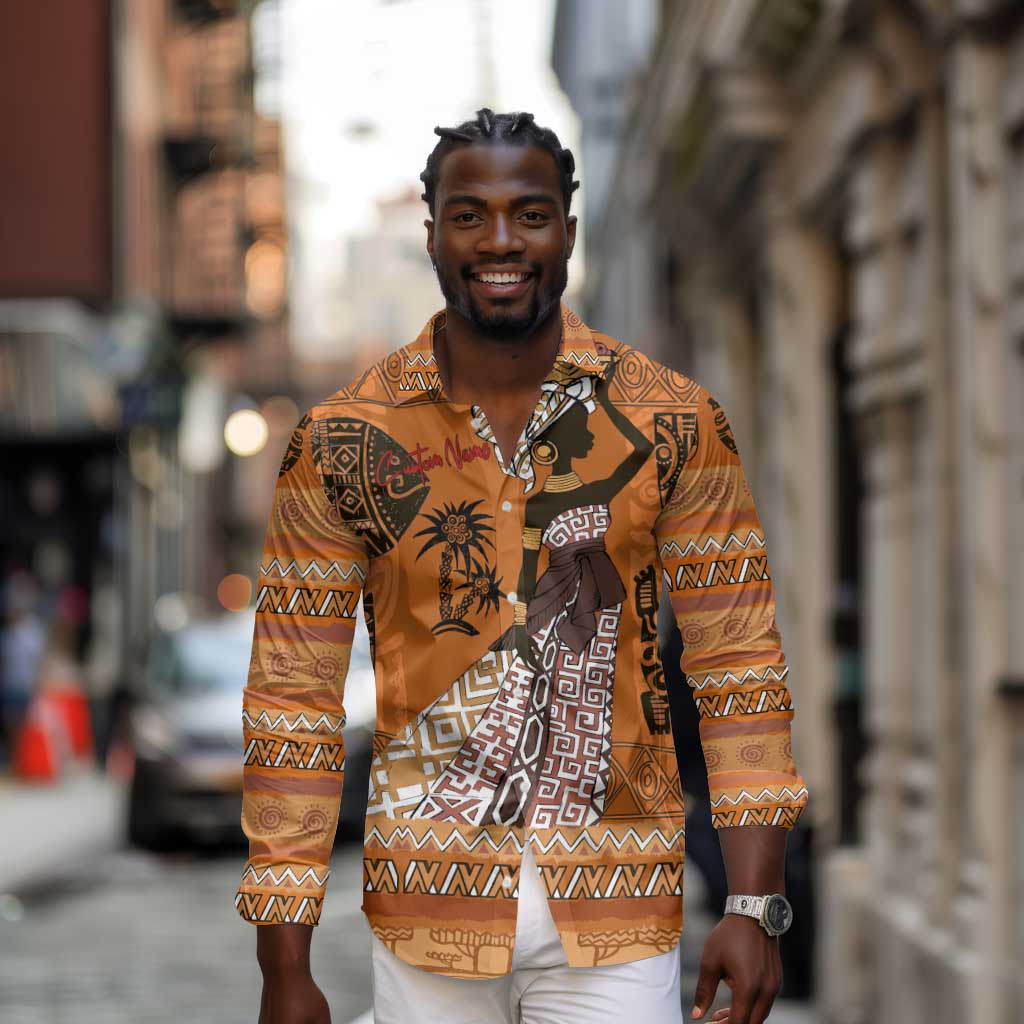 Personalized Beautiful Woman African Long Sleeve Button Shirt