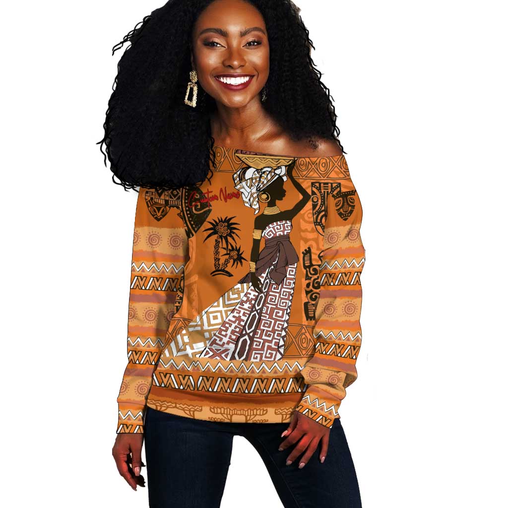 Personalized Beautiful Woman African Off Shoulder Sweater