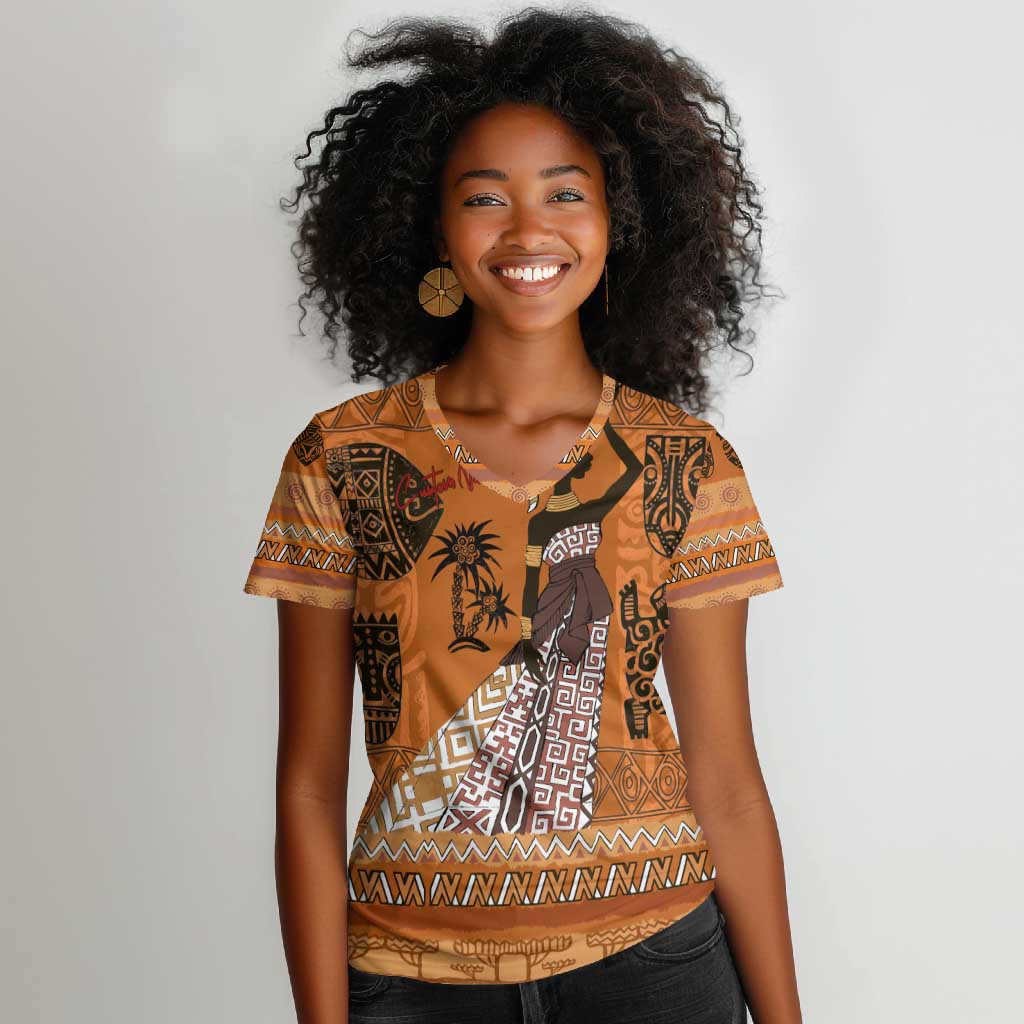 Personalized Beautiful Woman African Women V-Neck T-Shirt