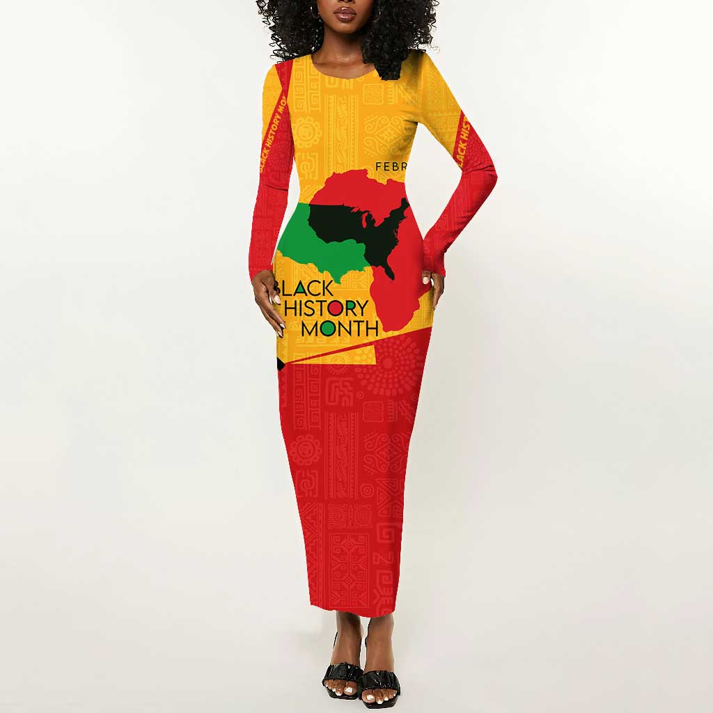 Black History Month Long Sleeve Bodycon Dress - African February Design