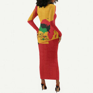 Black History Month Long Sleeve Bodycon Dress - African February Design