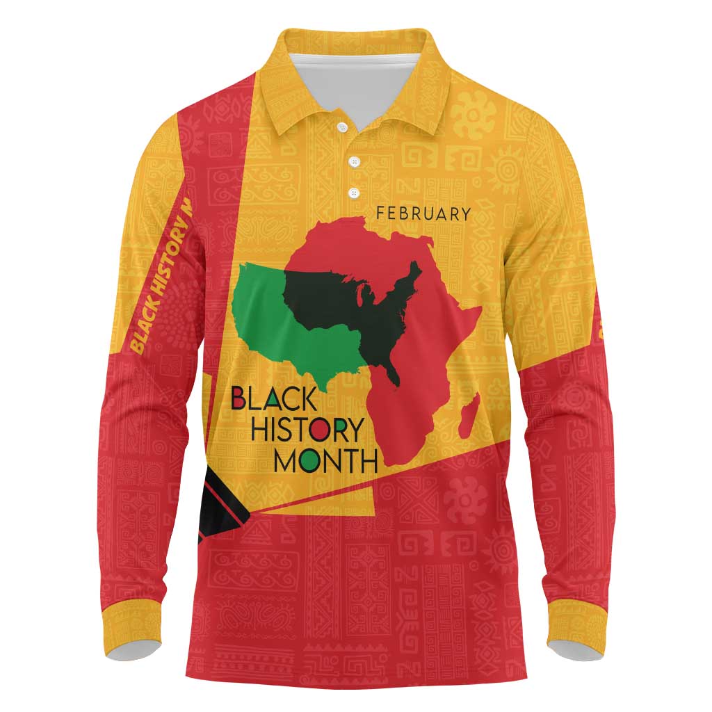 Black History Month Long Sleeve Polo Shirt - African February Design