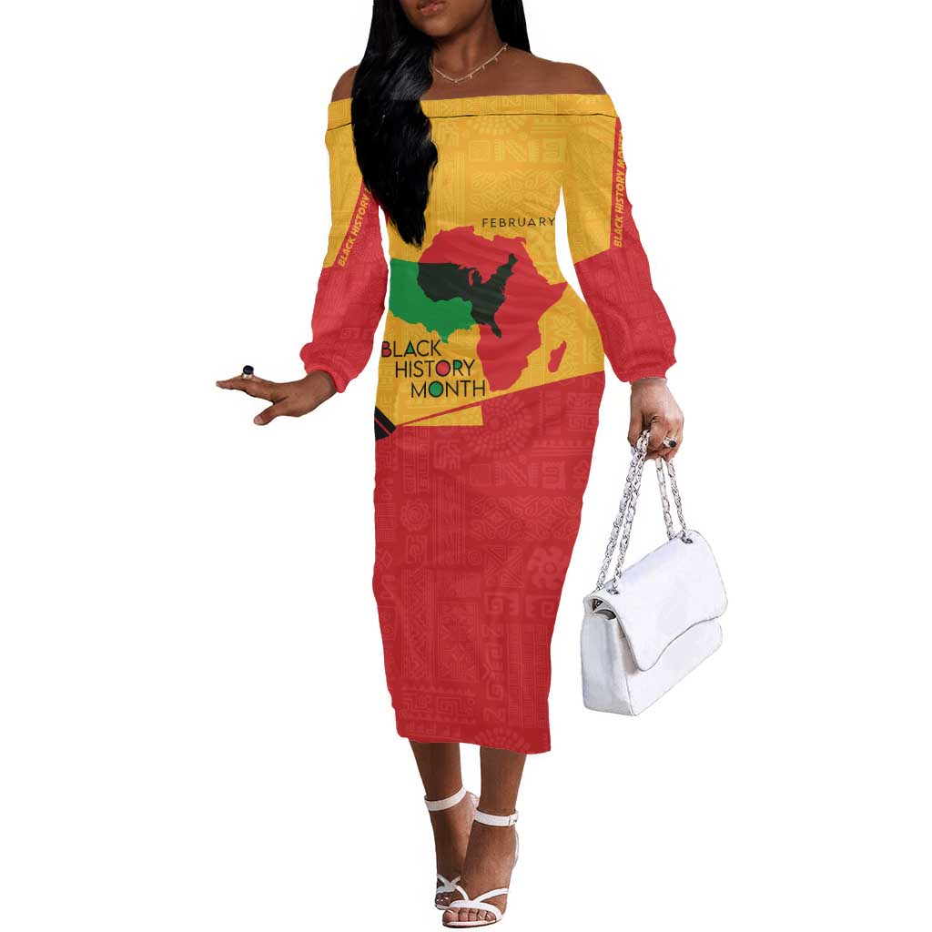 Black History Month Off The Shoulder Long Sleeve Dress - African February Design