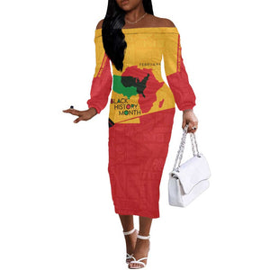 Black History Month Off The Shoulder Long Sleeve Dress - African February Design