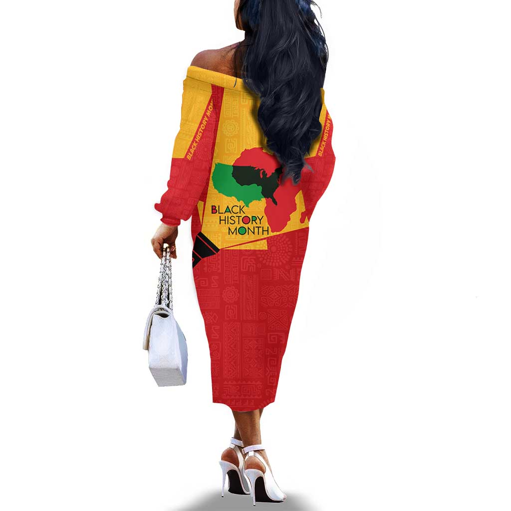 Black History Month Off The Shoulder Long Sleeve Dress - African February Design