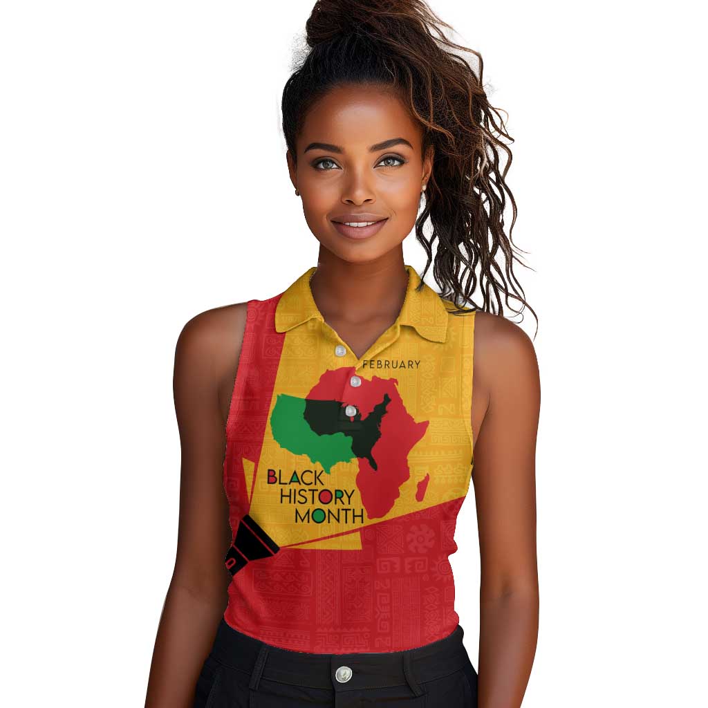 Black History Month Women Sleeveless Polo Shirt - African February Design