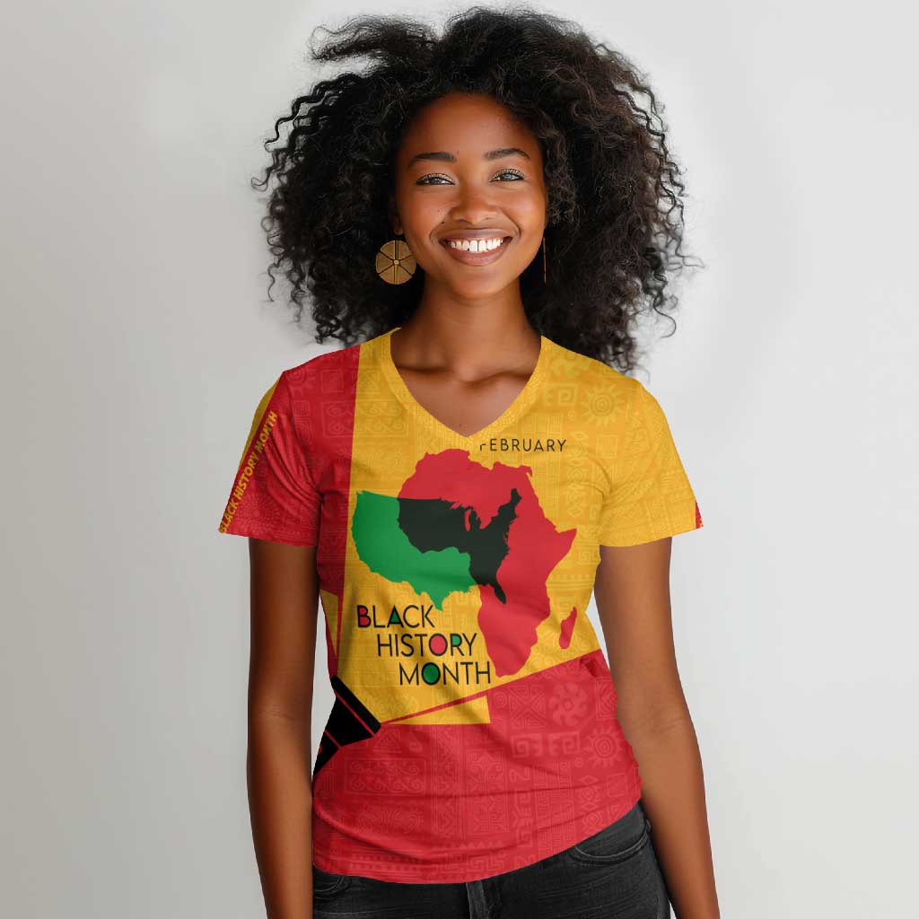 Black History Month Women V-Neck T-Shirt - African February Design