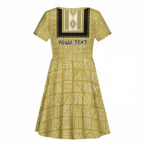 Personalized African Dashiki Kid Short Sleeve Dress - Mudcloth Style