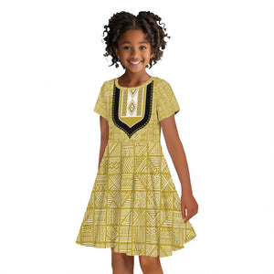 Personalized African Dashiki Kid Short Sleeve Dress - Mudcloth Style