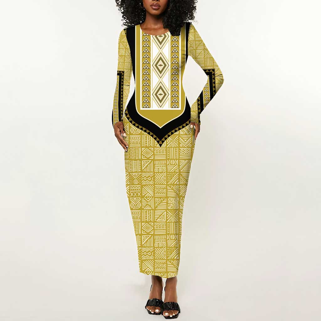 Personalized African Dashiki Long Sleeve Bodycon Dress - Mudcloth Style