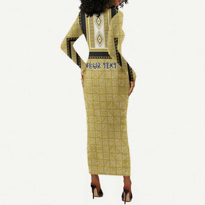 Personalized African Dashiki Long Sleeve Bodycon Dress - Mudcloth Style