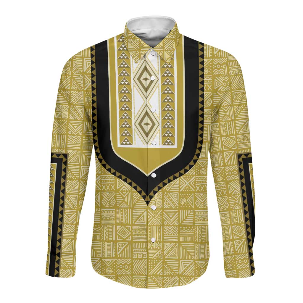 Personalized African Dashiki Long Sleeve Button Shirt - Mudcloth Style