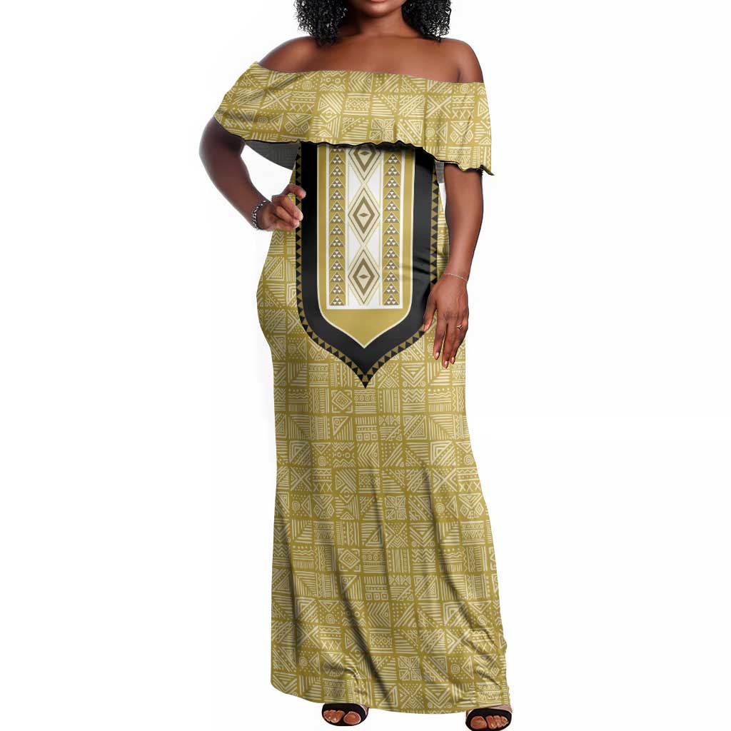 Personalized African Dashiki Off Shoulder Maxi Dress - Mudcloth Style