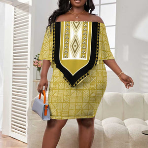 Personalized African Dashiki Off Shoulder Short Dress - Mudcloth Style