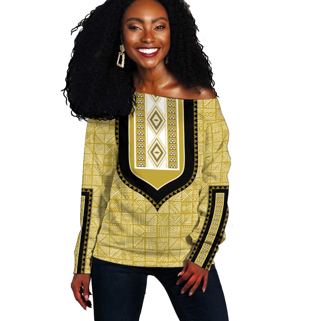 Personalized African Dashiki Off Shoulder Sweater - Mudcloth Style