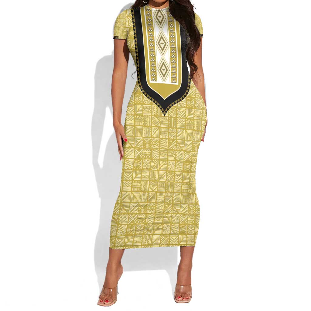 Personalized African Dashiki Short Sleeve Bodycon Dress - Mudcloth Style