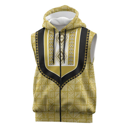 Personalized African Dashiki Sleeveless Zip Hoodie - Mudcloth Style - African Pride