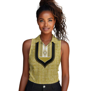 Personalized African Dashiki Women Sleeveless Polo Shirt - Mudcloth Style