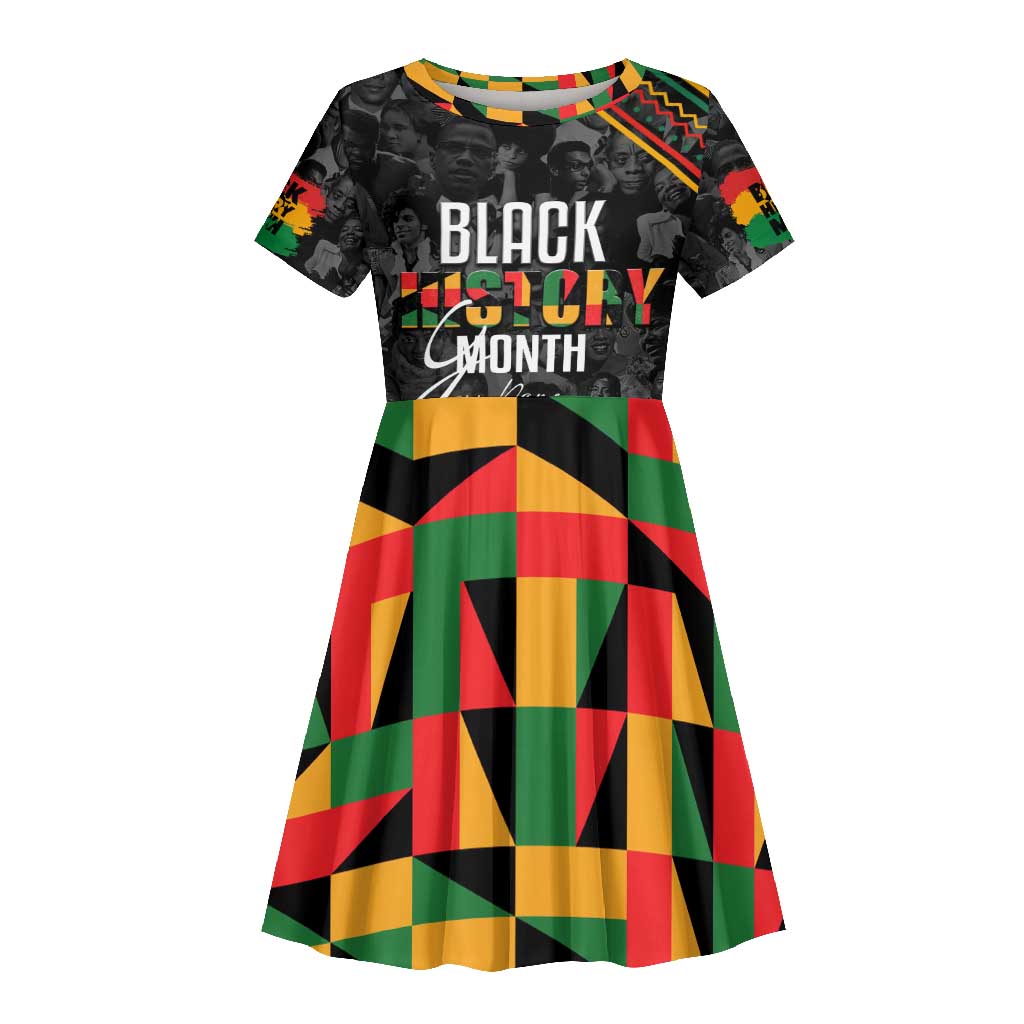 Personalized Black History Month Kid Short Sleeve Dress with African American Heroes