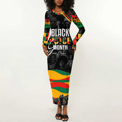 Personalized Black History Month Long Sleeve Bodycon Dress with African American Heroes DT02